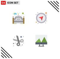 4 Universal Flat Icon Signs Symbols of garden cut street gate gps scissor Editable Vector Design Elements