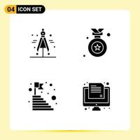 Mobile Interface Solid Glyph Set of 4 Pictograms of compass steps award age exam Editable Vector Design Elements