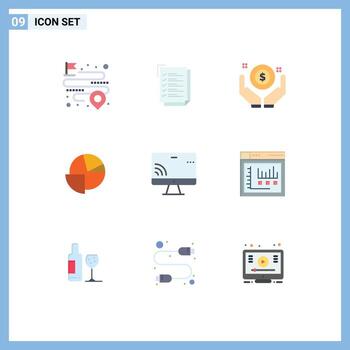 Editable Vector Line Pack of 9 Simple Flat Colors of monnitor graph business pie analytics Editable Vector Design Elements