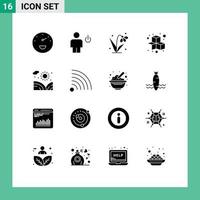 Pictogram Set of 16 Simple Solid Glyphs of garden play decoration game cubes Editable Vector Design Elements