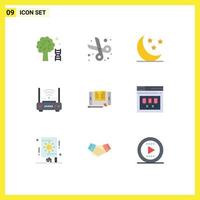 Pictogram Set of 9 Simple Flat Colors of file modem moon internet wifi Editable Vector Design Elements