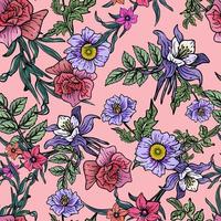 Hand drawn elegant colorful seamless pattern with botanical floral design illustration vector