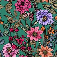 Hand drawn elegant colorful seamless pattern with botanical floral design illustration vector