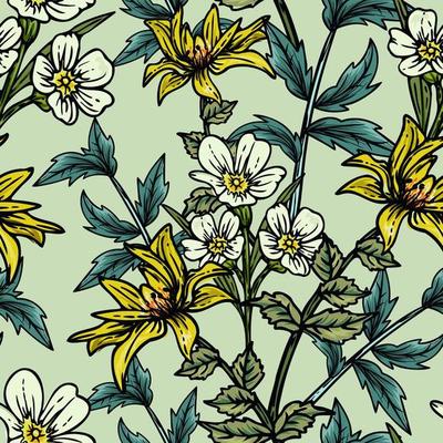 Hand drawn elegant colorful seamless pattern with botanical floral design illustration