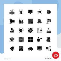 Universal Icon Symbols Group of 25 Modern Solid Glyphs of forward arrow left lcd television Editable Vector Design Elements