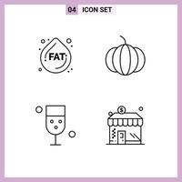 Group of 4 Filledline Flat Colors Signs and Symbols for fat glass pumpkin drink shop Editable Vector Design Elements