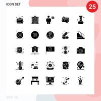 25 Universal Solid Glyphs Set for Web and Mobile Applications flask heart avatar love debit Editable Vector Design Elements