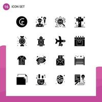 Group of 16 Solid Glyphs Signs and Symbols for gauge grave seo death cemetery Editable Vector Design Elements