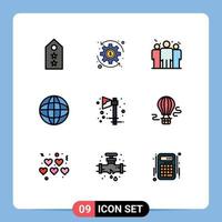 9 User Interface Filledline Flat Color Pack of modern Signs and Symbols of celebration world business internet global Editable Vector Design Elements