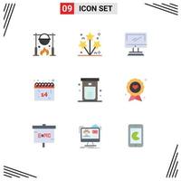 Group of 9 Flat Colors Signs and Symbols for valentines date spark calendar imac Editable Vector Design Elements
