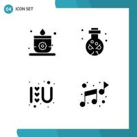 Mobile Interface Solid Glyph Set of 4 Pictograms of candle love logo knife skull music Editable Vector Design Elements