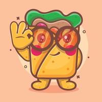 linda mascota de personaje de comida burrito con gesto de mano de signo ok dibujos animados aislados en diseño de estilo plano vector