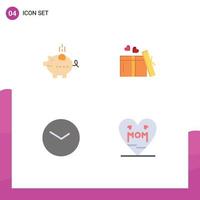 Group of 4 Flat Icons Signs and Symbols for piggybank basic safe love time Editable Vector Design Elements