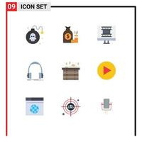 9 User Interface Flat Color Pack of modern Signs and Symbols of monitor headphone gold audio photo frame Editable Vector Design Elements