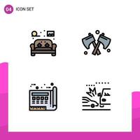 Group of 4 Filledline Flat Colors Signs and Symbols for chair document living tool paper Editable Vector Design Elements