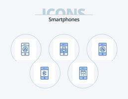 diseño de iconos de paquete de 5 iconos azules para smartphones. cámara web. teléfono inteligente mensaje. comunicaciones web vector