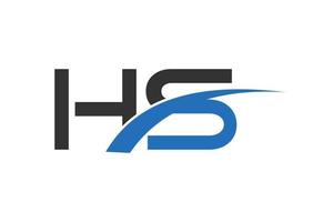 H S letter logo design, with swoosh, Vector design concept