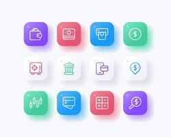 Colorful Jelly Style in Line UI Icons Set for Banking Apps vector