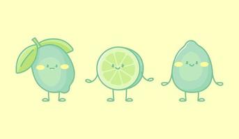 Set of kawaii lime characters vector