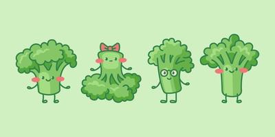 lindos personajes de brócoli. vector