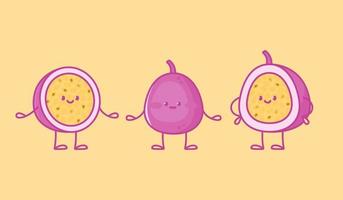 Set of kawaii passion fruit characters vector