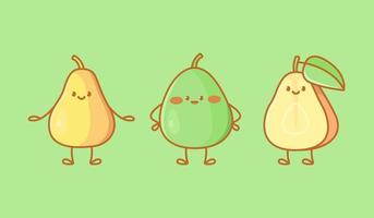 Set of kawaii pear characters vector