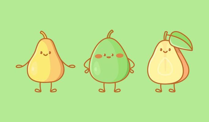 Set of kawaii pear characters