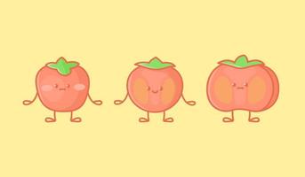 Set of kawaii persimmon characters vector