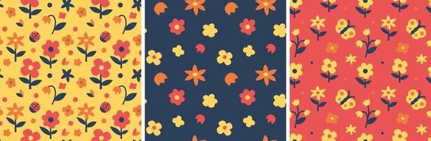 Abstract seamless pattern with flowers, ladybug and butterfly vector