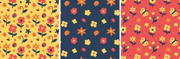 Abstract seamless pattern with flowers, ladybug and butterfly vector