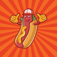 Cartoon hotdog in a cap, character design. vector