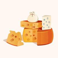 Assorted cheeses on a white background. Flat vector illustration