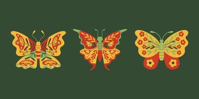 mariposas de arte popular vectorial aisladas en un fondo oscuro vector