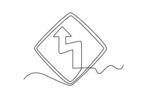 Continuous one line drawing Warning sign Double bend. Traffic signs Concept. Single line draw design vector graphic illustration.