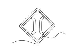 Continuous one line drawing  narrow bridge icon. Traffic signs Concept. Single line draw design vector graphic illustration.