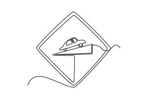 Continuous one line drawing steep incline warning sign. Traffic signs Concept. Single line draw design vector graphic illustration.