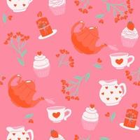 Seamless pattern of valentine's day tea party. Vector graphics.