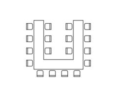 Plan for arranging seats and tables in interior, layout graphic outline elements. Chairs and tables icons in scheme architectural plan. Office and home furniture, top view. Vector line