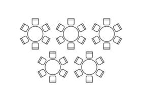 Plan for arranging seats and tables in interior on event banquet, layout graphic outline elements. Chairs and tables signs in scheme architectural plan. Furniture, top view. Vector line