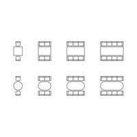 Set of plan for arranging seats chair, sofa and tables in interior, layout graphic outline elements. Chairs and tables icons in scheme architectural plan. Office and home furniture, top view. Vector