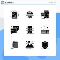 9 User Interface Solid Glyph Pack of modern Signs and Symbols of communication bubble labor shop buy Editable Vector Design Elements