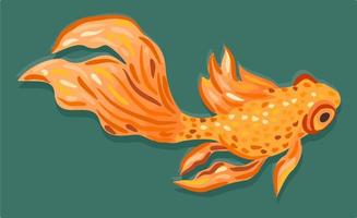 Vector bright illustration of golden fish on aquamarine background.