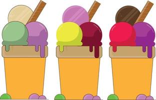 Ice Cream Icon Illustration with 3D view. Colorful Ice Cream Icon Design with with different color and flavor. vector