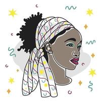 Avatar design, African girl portrait, banner decoration, colored people, doodle vector