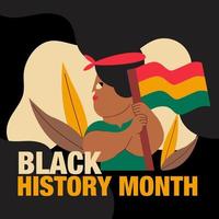 Girl with a flag in her hand, hand drawn, vector illustration on a dark background, black history month