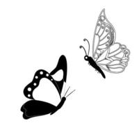 mariposa conjunto gráfico negro blanco aislado dibujo ilustración vector. patrón moderno sin costuras de contornos de mariposa monarca sobre fondo blanco para el diseño de decoración. elemento de diseño de primer plano. vector