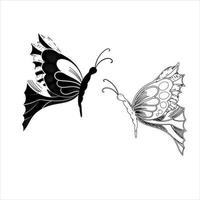 vector de ilustración de boceto aislado en blanco negro gráfico de conjunto de mariposas. patrón moderno sin costuras de contornos de mariposa monarca sobre fondo blanco para el diseño de decoración. elemento de diseño de primer plano.