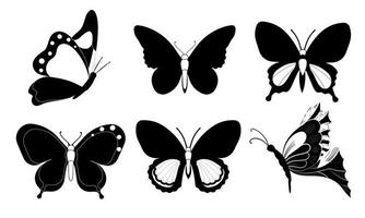 mariposa conjunto gráfico negro blanco aislado dibujo ilustración vector. patrón moderno sin costuras de contornos de mariposa monarca sobre fondo blanco para el diseño de decoración. elemento de diseño de primer plano.