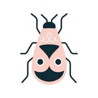 Cartoon flat pink bug with horns with decor on the back isolated. Vector illustration of a Beatles for logo or print on clothes in art deco style