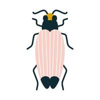 Cartoon flat pink bug with horns with decor on the back isolated. Vector illustration of a Beatles for logo or print on clothes in art deco style